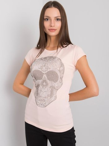 Světle růžové tričko s aplikací Skull.