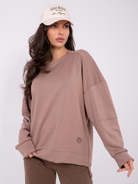 Tmavě béžová mikina s delší zadní částí RUE PARIS.