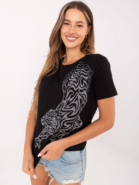 Czarny bawełniany t-shirt z dżetami