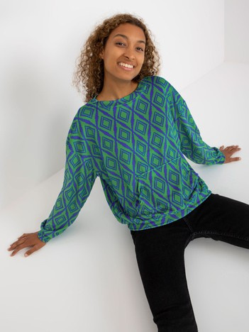 Hurt Zielono-niebieska welurowa bluza z nadrukiem RUE PARIS 