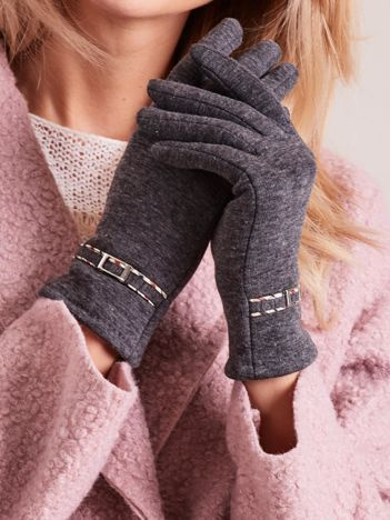 Ciemnoszare klasyczne rękawiczki z klamerką