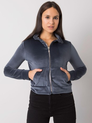 Ciemnoszara welurowa bluza rozpinana Charley RUE PARIS