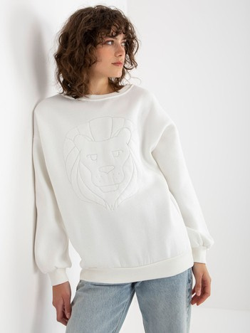 Hurtownia Ecru dresowa bluza bez kaptura z haftem