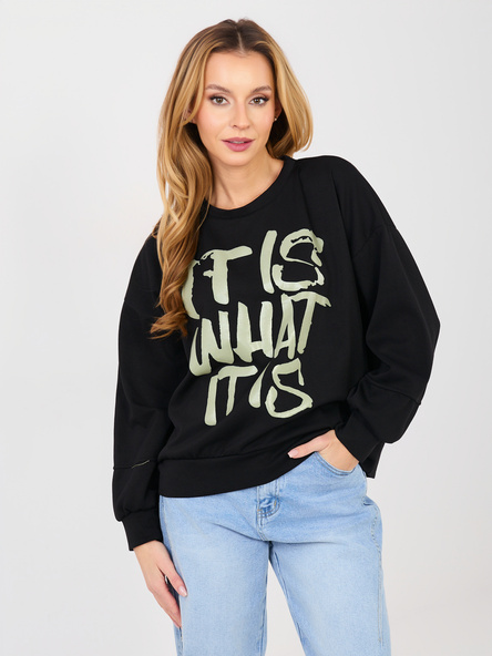 Černá oversized mikina s potiskem RUE PARIS.