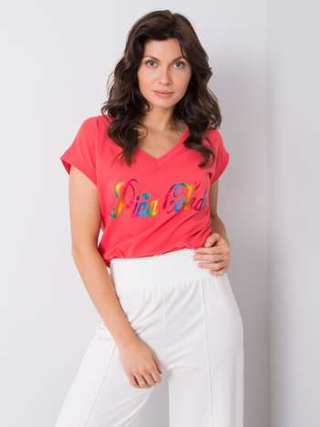 Koralowy t-shirt z nadrukiem Hollis