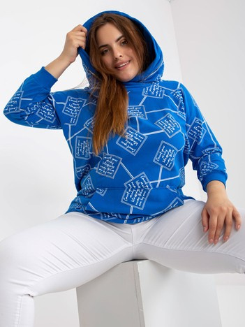 Tmavě modrá mikina z teplákoviny plus size s potiskem.