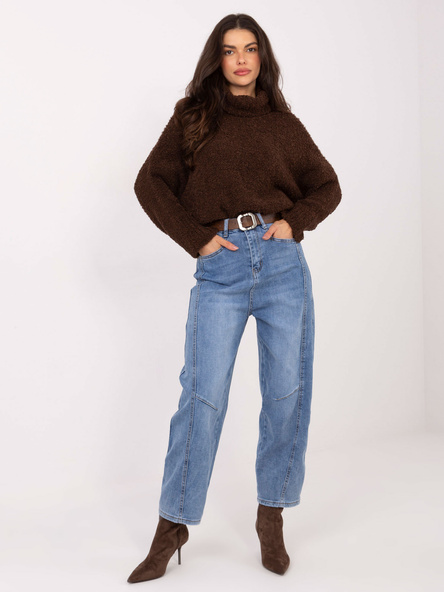 Modré dámské balonové džíny s páskem.