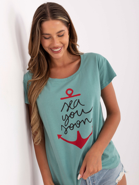 Pistacjowy damski t-shirt z bawełny Silva