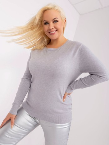 Hurt Szary gładki sweter plus size z długim rękawem