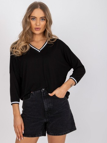 Czarna luźna bluzka na co dzień z rękawem 3/4 