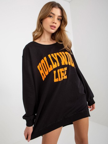 Hurt Czarno-pomarańczowa długa bluza oversize z napisem 