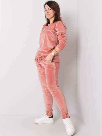 Brudnoróżowy welurowy komplet plus size Jeanne