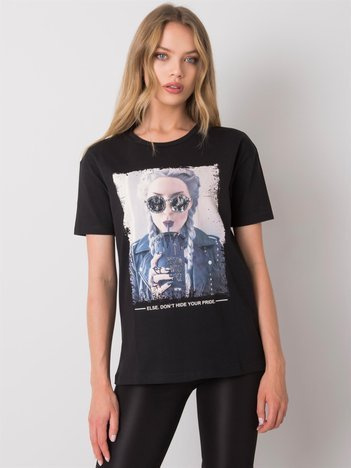 Czarny t-shirt z nadrukiem Kemmy