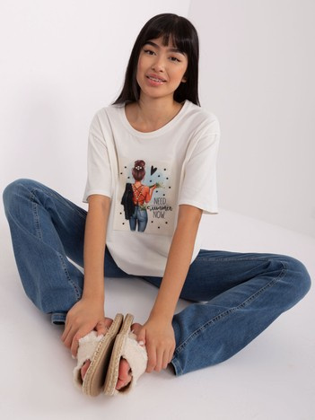Hurtownia Ecru bawełniany t-shirt z nadrukiem 