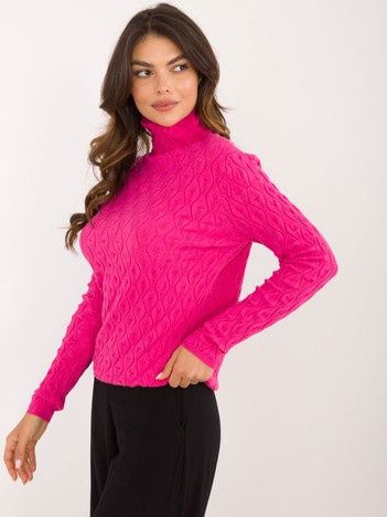 Hurt Fuksjowy sweter golf z domieszką wiskozy