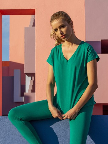 Ciemnozielony t-shirt V-neck damski Arlette 