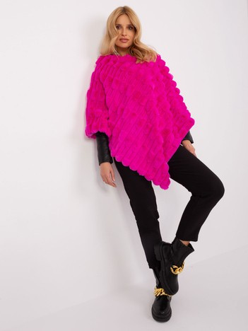 Hurtownia Fuksjowe futrzane poncho damskie