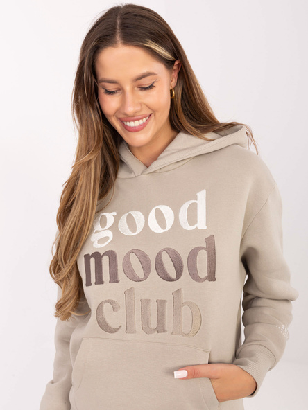 Světlobéžová mikina s kapucí a vyšitým logem SUBLEVEL.