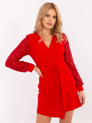 Hurt Czerwona mini sukienka koktajlowa z paskiem