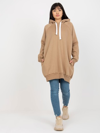 Hurt Ciemnobeżowa długa dresowa bluza basic z kapturem