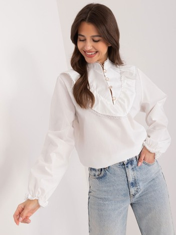 Hurtownia Biała elegancka koszula z falbaną 