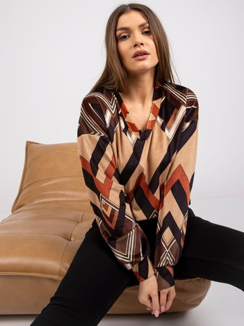 Braun-beige Samtoberteil mit Drucken Lea.