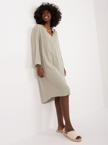 Großhandel Khaki lockeres Kleid mit Taschen SUBLEVEL.