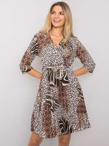Beige-schwarzes Kleid mit Mustern Dafiya.