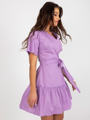 Großhandel Jaslaviolet Kleid mit Rüsche und ausgestelltem Schnitt.
