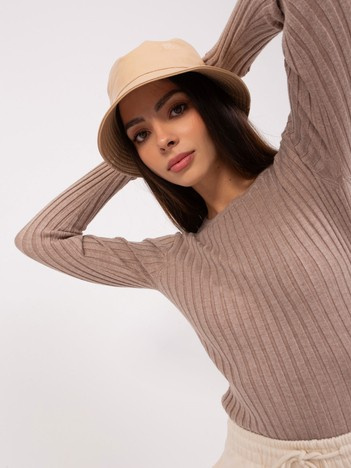 Großhandel Dunkelbeige klassischer Rippenpullover.