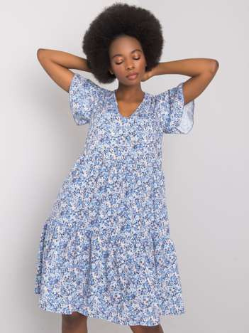 Blaues Kleid mit Rüsche Genevieve RUE PARIS.