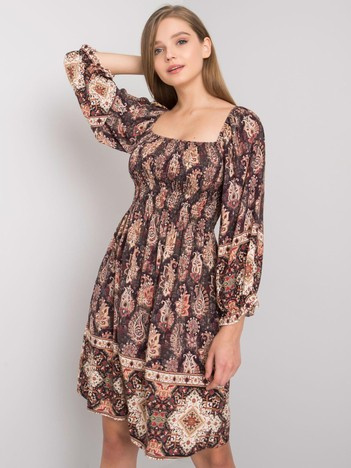 Dunkelbraunes Kleid mit Mustern Hayley OCH BELLA.