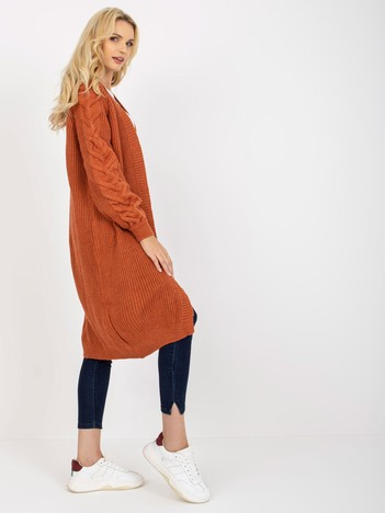 Dunkelorange langer Cardigan ohne Verschluss RUE PARIS.