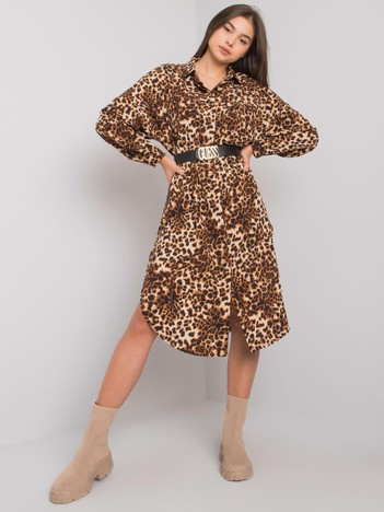 Beige Kleid mit Leopardenmuster Tida OCH BELLA.