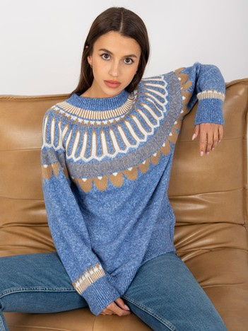Großhandel Blaues klassisches Sweater mit Muster RUE PARIS.