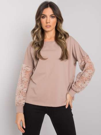 Dunkelbeige Bluse mit Spitze Shantelle RUE PARIS.