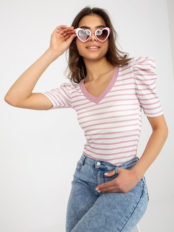 Großhandel Weiß-rosa gestreifte Bluse für den Alltag.