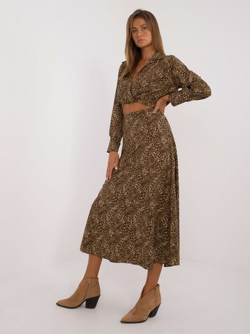 Hurt Dunkelbeige-schwarzes Set mit kurzem Oberteil im Leopardenmuster.