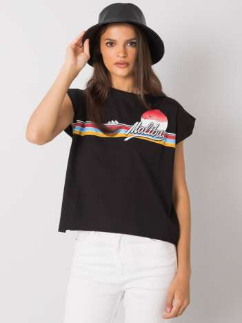 Schwarzes T-Shirt mit Druck Malibu.