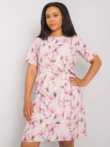 Beige gemustertes Plus-Size-Kleid Celene.