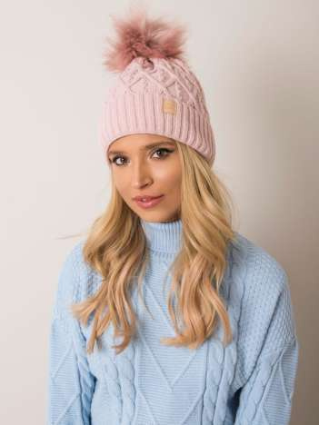 Helle rosa Mütze mit Pompon RUE PARIS.