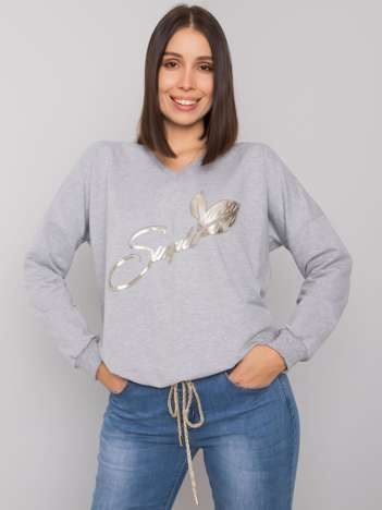 Graue Melange-Bluse in Übergröße mit Print von Juliee.