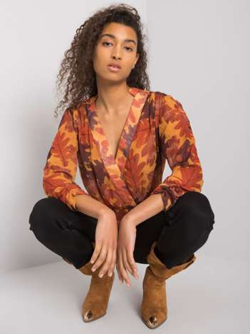 Braune Chiffonbluse mit Barrie-Druck.