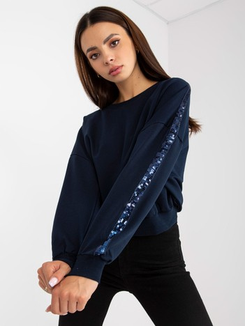 Hurt Granatowa kurze Sweatshirt ohne Kapuze mit Applikation RUE PARIS.