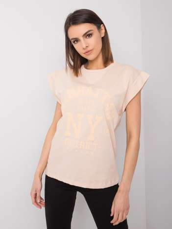 Pfirsichfarbenes T-Shirt mit dem Aufdruck Ciara RUE PARIS.