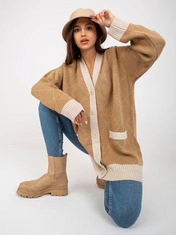 Großhandel Camel-farbener Cardigan mit Muster RUE PARIS.