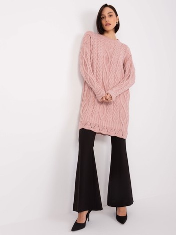 Großhandel hellrosa Damen Strickkleid mit langen Ärmeln.