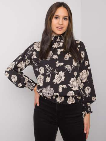 Schwarz-beige Bluse mit Blumen Damika.