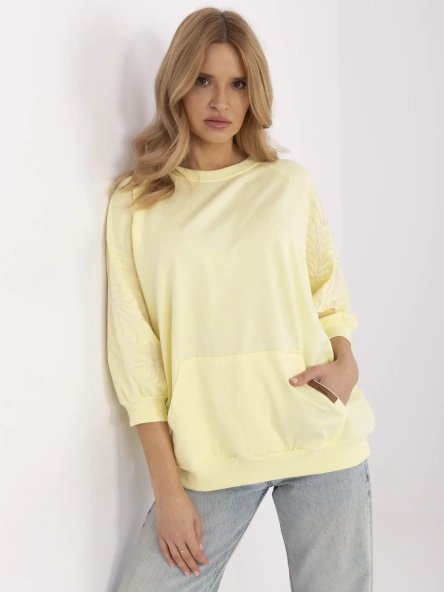 Helle gelbe Kapuzenpullover mit Stickerei an den Ärmeln RUE PARIS.