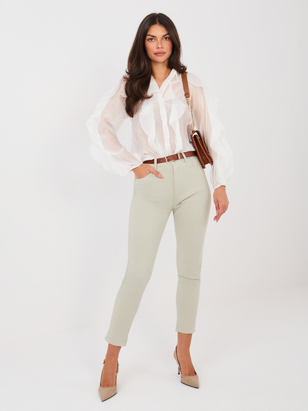 Helle graue Damen Skinny-Jeans mit hoher Taille.